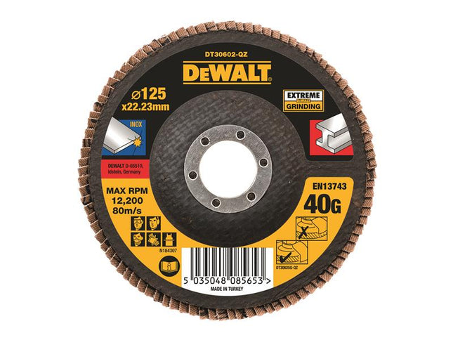 DEWALT DT30602 Extreme Metal Flap Disc 125 x 22.2mm x 40G