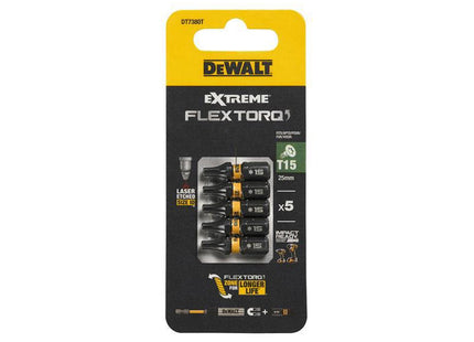 Dewalt Power Tools Extreme Flextorq Bits T15 X 25Mm (Pack 5)