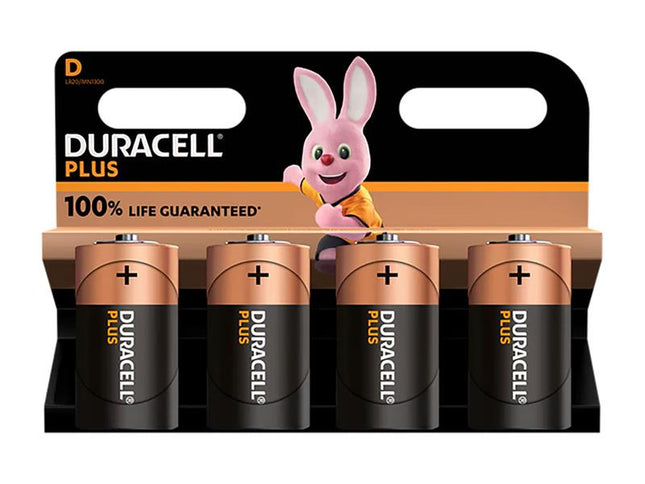 Duracell D Cell +100% Plus Power Batteries (Pack 4)