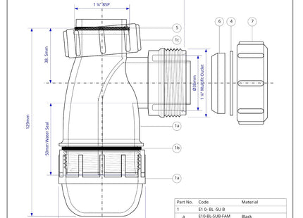 McAlpine Black 1.25" Shallow Bottle Trap for use with Basins