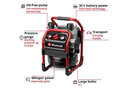 Einhell Silenzzo 36/210 Professional Air Compressor 36V (2 X 18V) Bare Unit