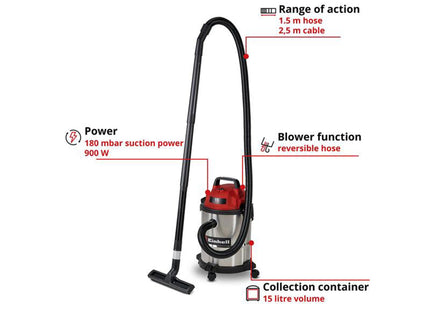 Einhell Tc-Vc 1540 S Wet/Dry Vacuum Cleaner 15 Litre 900W 240V
