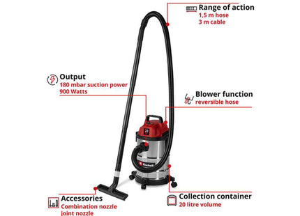 Einhell Tc-Vc 2045 S Wet/Dry Vacuum Cleaner 20 Litre 900W 240V