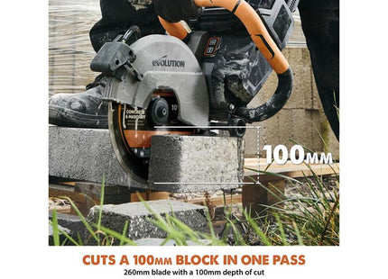 Evolution R260DCT-Li Cordless Disc Cutter 260mm 18V - 109-0001 - For Masonry and Concrete Cutting