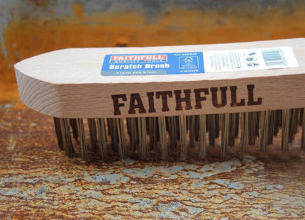 Faithfull Heavy-Duty Stainless Steel Scratch Brush, 4 Row