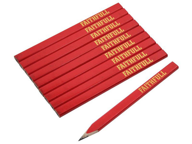 Faithfull Fsc Carpenter's Pencils - Red / Medium (Pack 10)