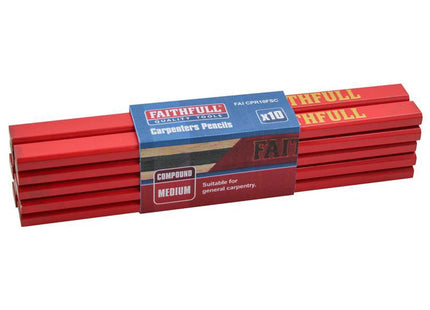 Faithfull Fsc Carpenter's Pencils - Red / Medium (Pack 10)
