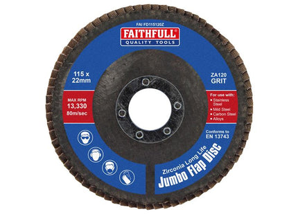 Faithfull Zirconia Abrasive Jumbo Flap Disc ZA120 115mm 