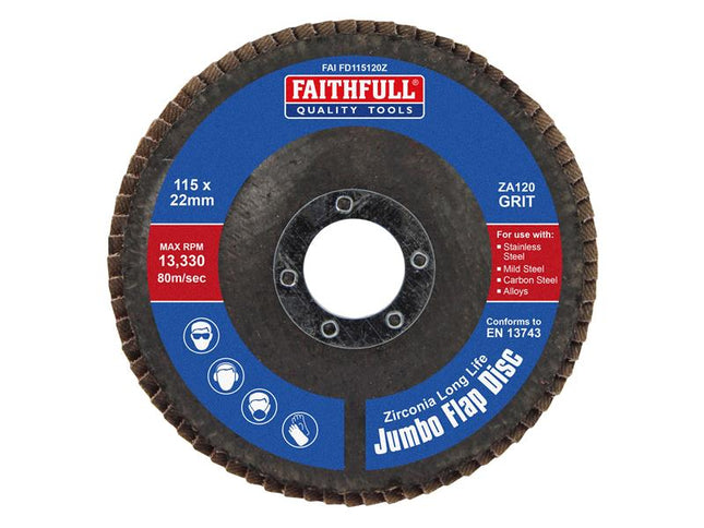 Faithfull Zirconia Abrasive Jumbo Flap Disc ZA120 115mm 