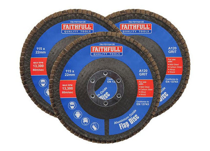Faithfull Aluminium Oxide Flap Disc 115 X 22Mm 120 Grit (3 Pack)