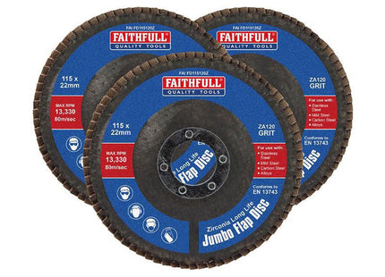 Faithfull Zirconia Abrasive Jumbo Flap Disc 115 X 22Mm 120 Grit (3 Pack)