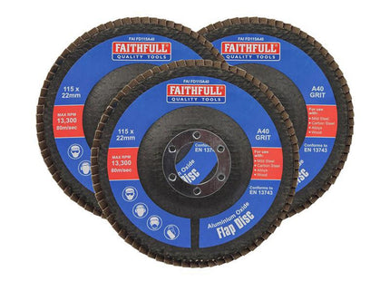 Faithfull Aluminium Oxide Flap Disc 115 X 22Mm 40 Grit (3 Pack)
