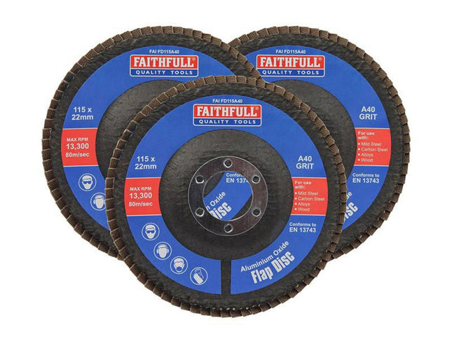 Faithfull Aluminium Oxide Flap Disc 115 X 22Mm 40 Grit (3 Pack)