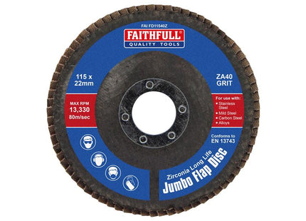 Faithfull Zirconia Abrasive Jumbo Flap Disc A40 115mm 