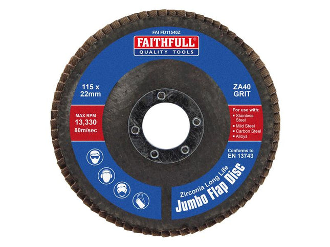 Faithfull Zirconia Abrasive Jumbo Flap Disc A40 115mm 