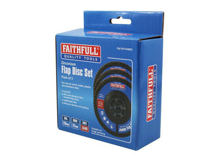 Faithfull Zirconia Abrasive Jumbo Flap Disc 115 X 22Mm 40 Grit (3 Pack)