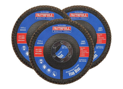 Faithfull Aluminium Oxide Flap Disc 115 X 22Mm 80 Grit (3 Pack)