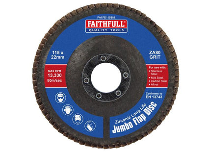 Faithfull Zirconia Abrasive Jumbo Flap Disc ZA80 115mm 