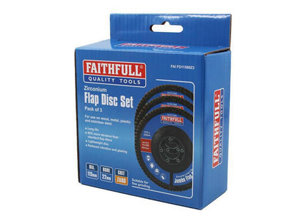 Faithfull Zirconia Abrasive Jumbo Flap Disc 115 X 22Mm 80 Grit (3 Pack)