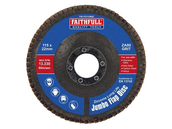 Faithfull Zirconia Abrasive Jumbo Flap Disc ZA80 115mm 