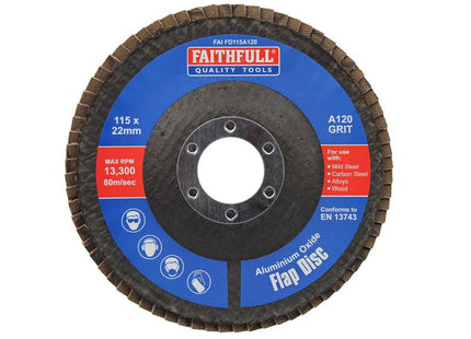 Faithfull Aluminium Oxide Flap Disc 115 x 22mm 120 Grit FAIFD115A120