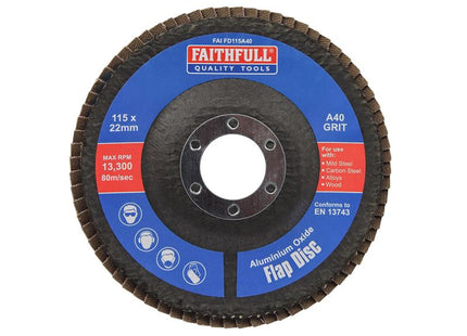 Faithfull Aluminium Oxide Flap Disc 115 x 22mm 40 Grit FAIFD115A40