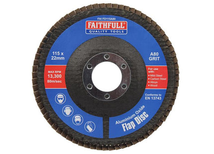 Faithfull Aluminium Oxide Flap Disc 115 x 22mm 80 Grit FAIFD115A80