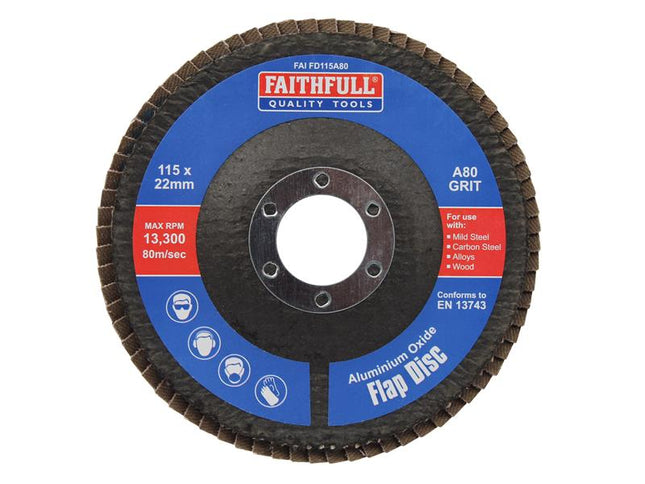 Faithfull Aluminium Oxide Flap Disc 115 x 22mm 80 Grit FAIFD115A80