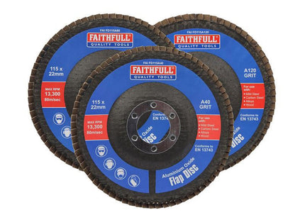 Faithfull Aluminium Oxide Flap Disc 115 X 22Mm Mixed Grit (3 Pack)
