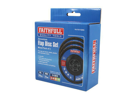 Faithfull Zirconia Abrasive Jumbo Flap Disc 115 X 22Mm Mixed Grit (3 Pack)
