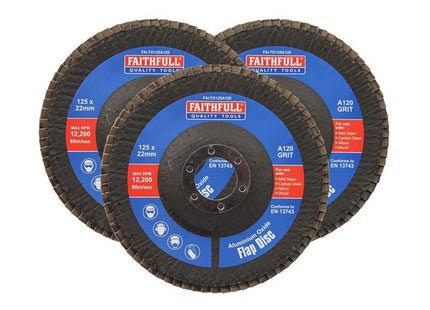 Faithfull Aluminium Oxide Flap Disc 125 X 22Mm 120 Grit (3 Pack)