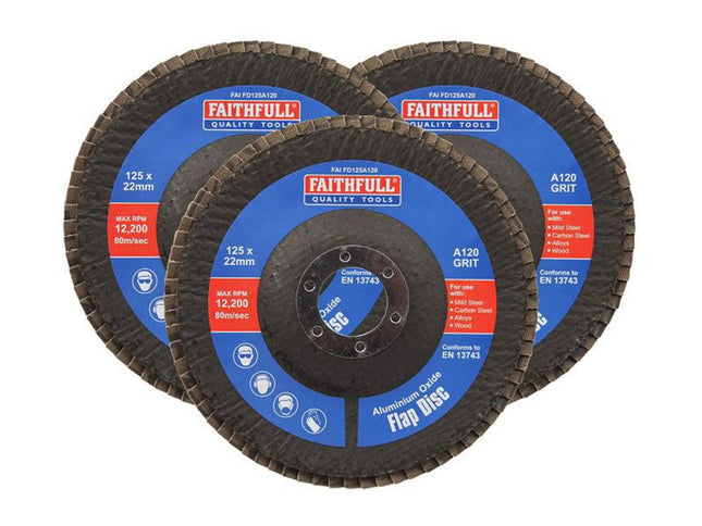 Faithfull Aluminium Oxide Flap Disc 125 X 22Mm 120 Grit (3 Pack)