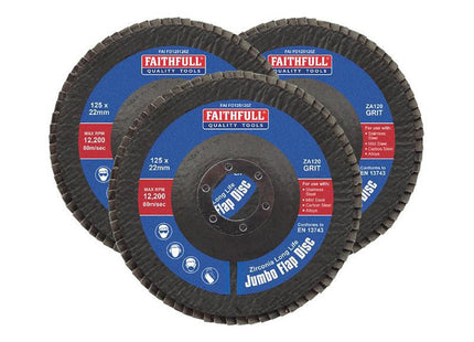 Faithfull Zirconia Abrasive Jumbo Flap Disc 125 X 22Mm 120 Grit (3 Pack)