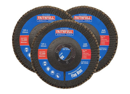 Faithfull Aluminium Oxide Flap Disc 125 X 22Mm 40 Grit (3 Pack)