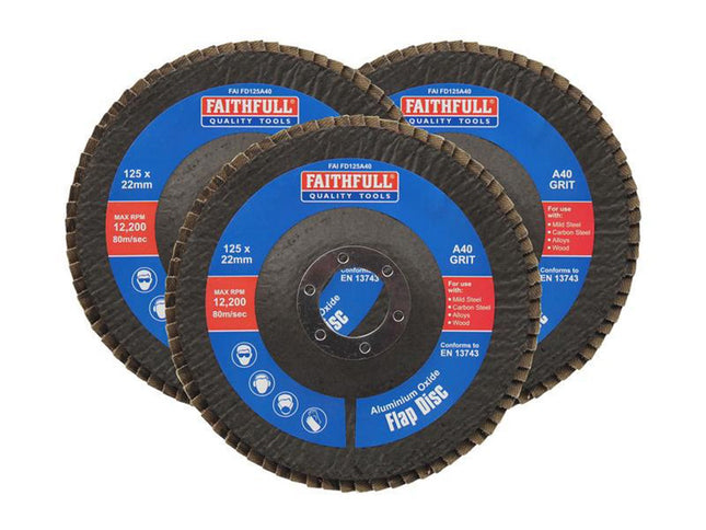 Faithfull Aluminium Oxide Flap Disc 125 X 22Mm 40 Grit (3 Pack)