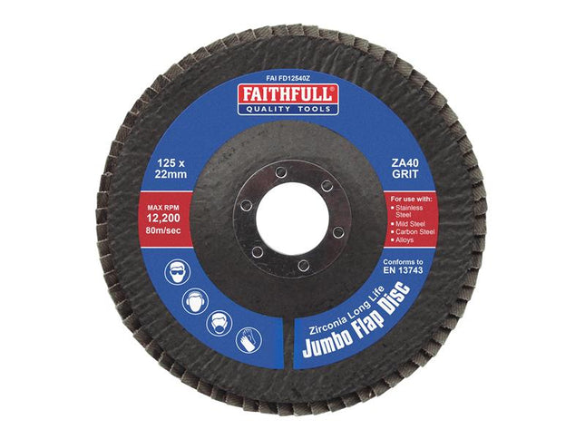 Faithfull Zirconia Abrasive Jumbo Flap Disc ZA40 125mm 