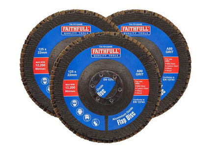 Faithfull Aluminium Oxide Flap Disc 125 X 22Mm 80 Grit (3 Pack)