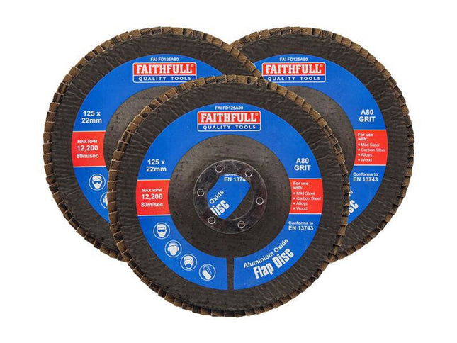 Faithfull Aluminium Oxide Flap Disc 125 X 22Mm 80 Grit (3 Pack)