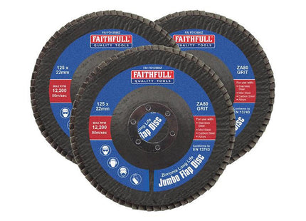 Faithfull Zirconia Abrasive Jumbo Flap Disc 125 X 22Mm 80 Grit (3 Pack)