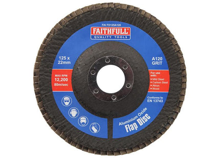 Faithfull Aluminium Oxide Flap Disc 125 x 22mm 120 Grit FAIFD125A120