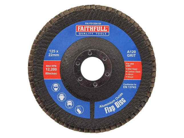 Faithfull Aluminium Oxide Flap Disc 125 x 22mm 120 Grit FAIFD125A120