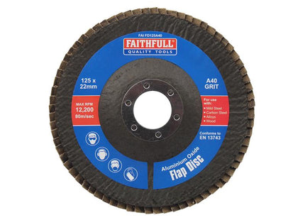 Faithfull Aluminium Oxide Flap Disc 125 x 22mm 40 Grit FAIFD125A40