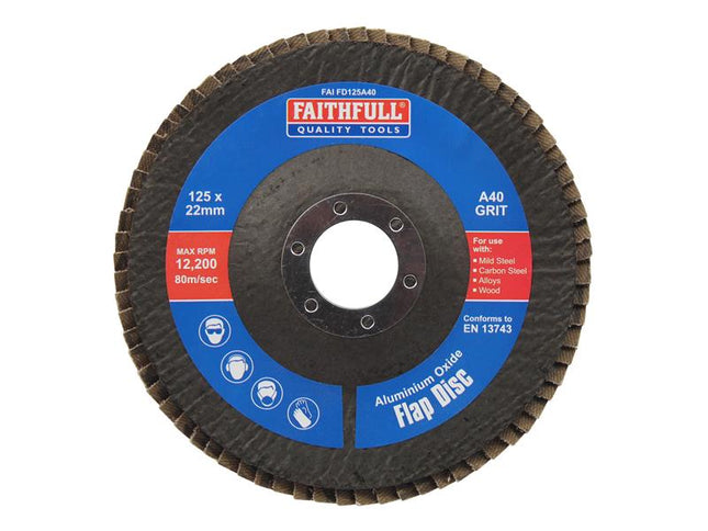 Faithfull Aluminium Oxide Flap Disc 125 x 22mm 40 Grit FAIFD125A40