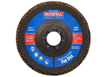 Faithfull Aluminium Oxide Flap Disc 125 x 22mm 80 Grit FAIFD125A80