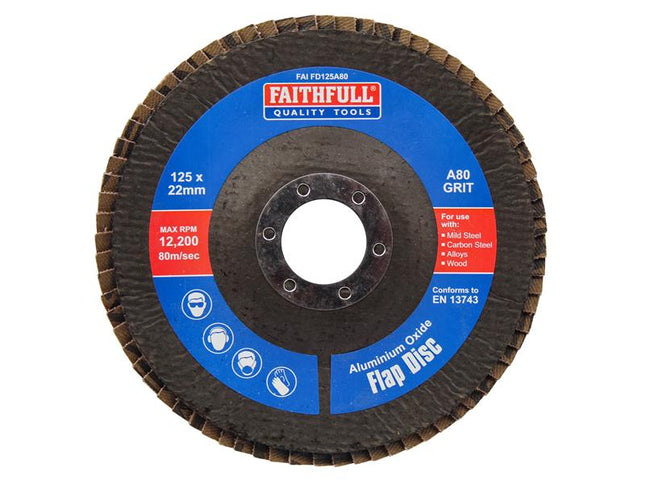 Faithfull Aluminium Oxide Flap Disc 125 x 22mm 80 Grit FAIFD125A80