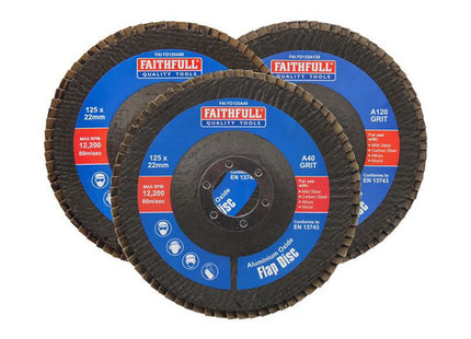 Faithfull Aluminium Oxide Flap Disc 125 X 22Mm Mixed Grit (3 Pack)