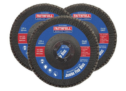Faithfull Zirconia Abrasive Jumbo Flap Disc 125 X 22Mm Mixed Grit (3 Pack)