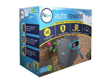 Flopro Auto Rewind Wall Mounted Reel + 20M Of Hose