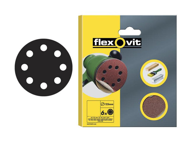 Flexovit Hook & Loop Sanding Disc 125Mm Medium 80G (Pack 6)