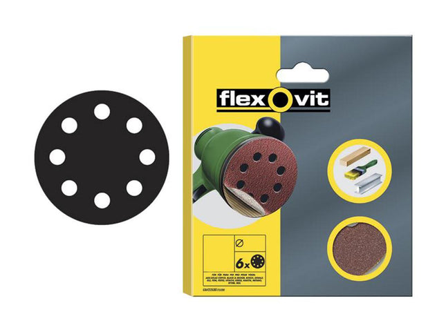 Flexovit Hook & Loop Sanding Disc 150Mm Assorted (Pack 6)
